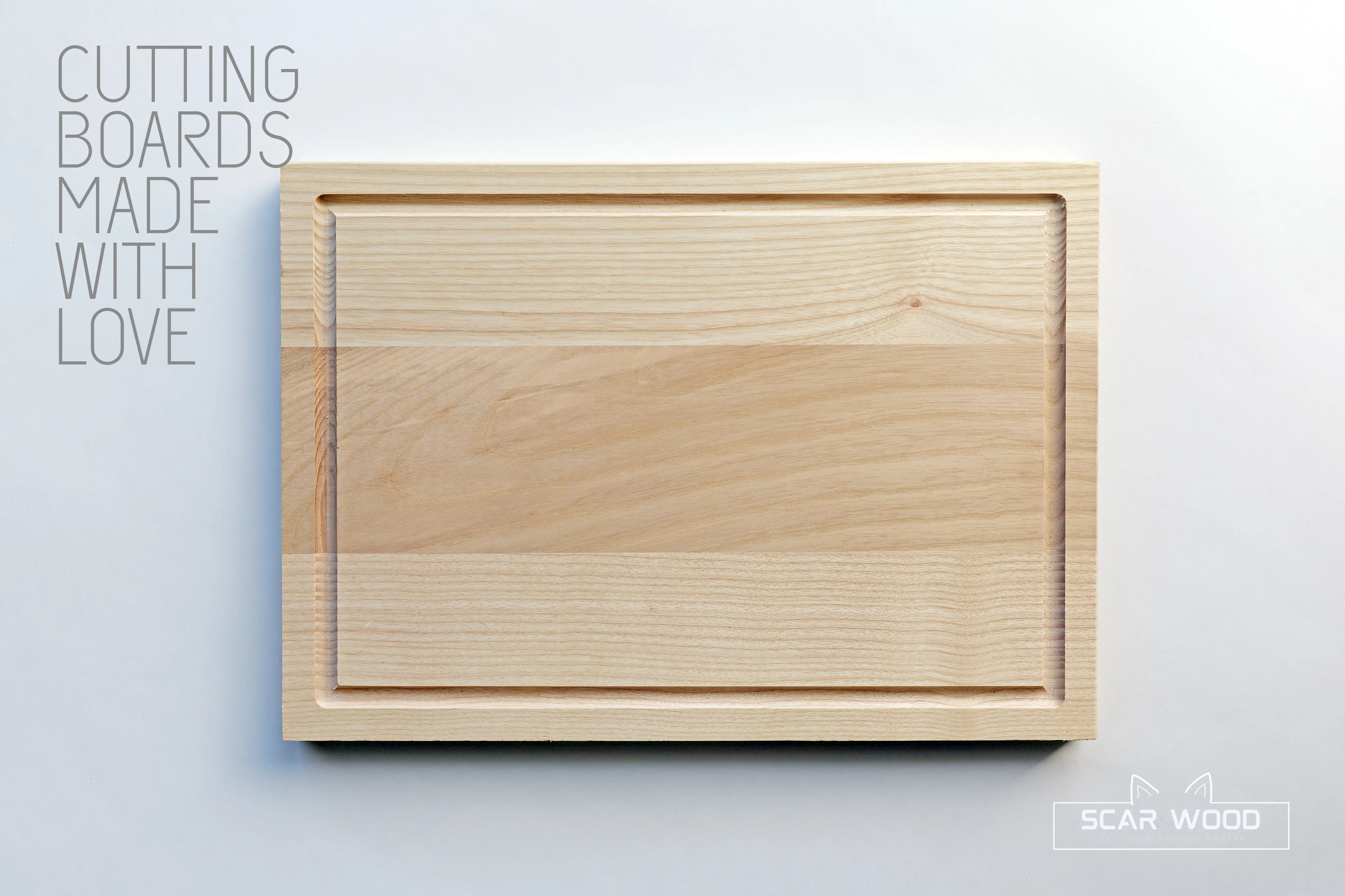 Medium (30x20x2) Rectangular Ash Cutting Board with Groove
